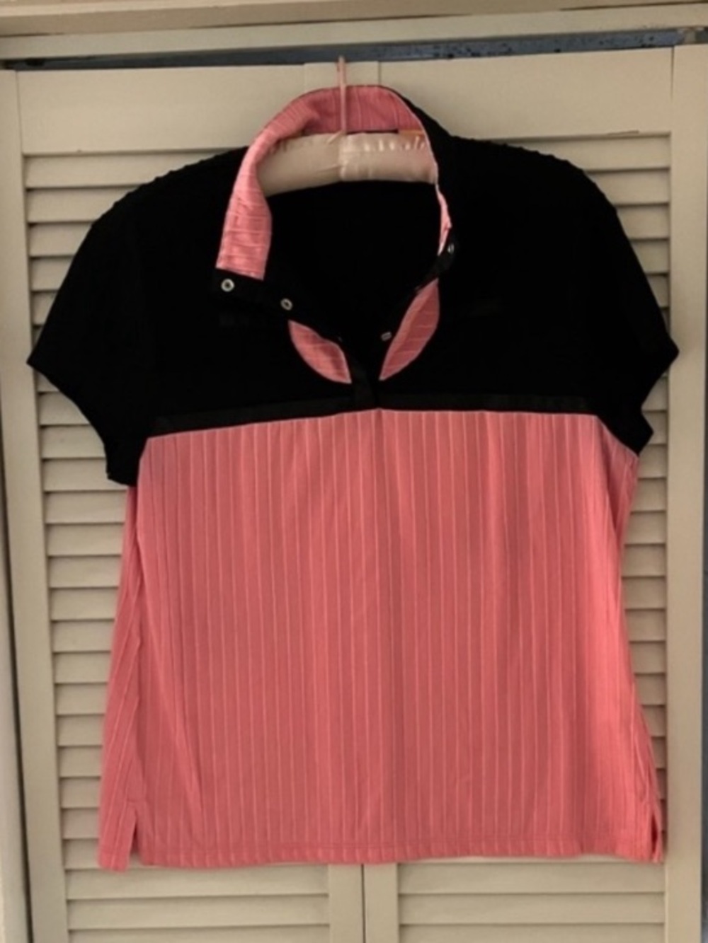 Jamie Sadock Pink/Black Ribbed Polo Golf Shirt Size Medium